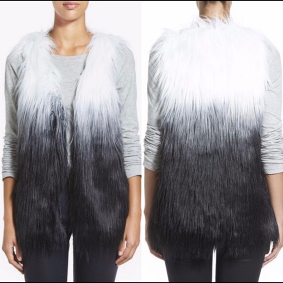 NEW faux fur vest in white to black ombré - Picture 3 of 3